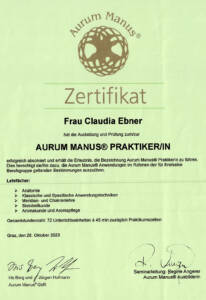 Zertifikat Aurum Manus von Claudia Ebner, Craft Energy